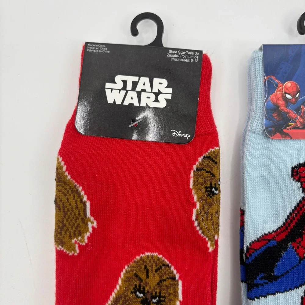Mens Novelty Crew Socks Bundle 3pk Star Wars‎ Spider-Man Starburst Size 6-12 NEW